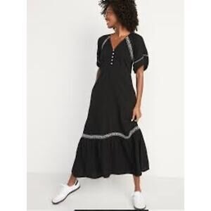 Old Navy Black Embroidered Button Boho Maxi Dress Plus Size XXL